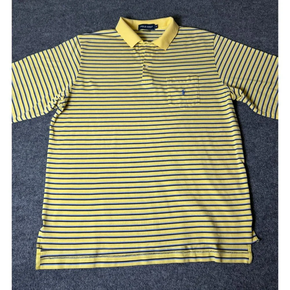 Polo Golf Ralph‎ Lauren Polo Shirt Mens XL Yellow/Blue Striped Short Sleeve Pony